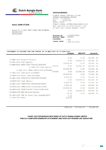 Download Bangladesh Dutch Bangla bank statement word